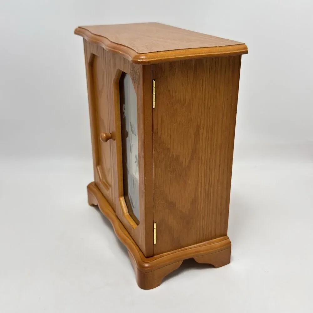Vintage Wooden Jewelry Box Armoire Wood Tabletop Jewelry Organizer With Mirror